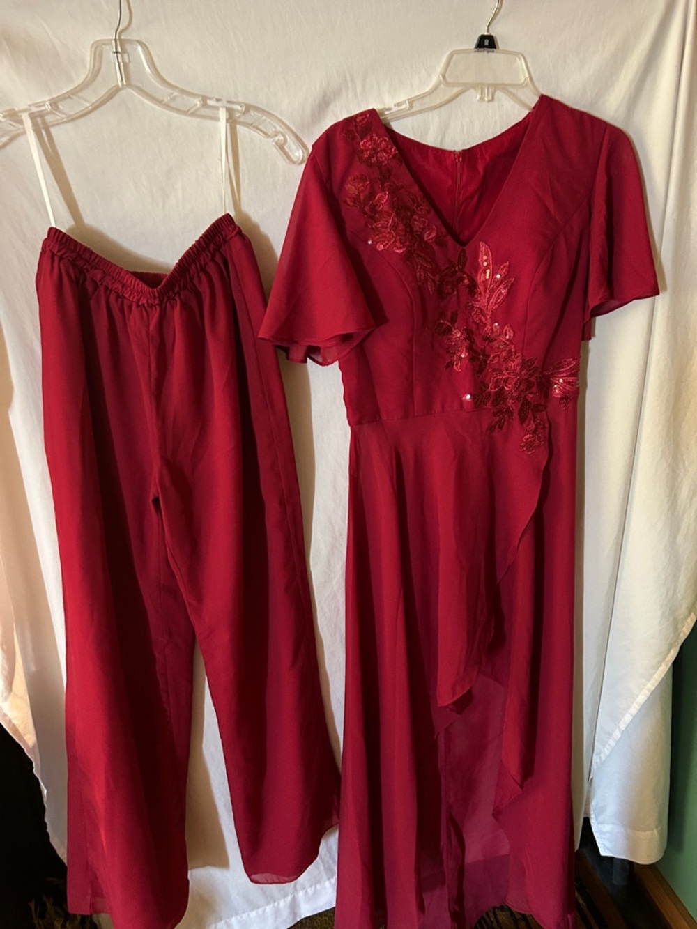 Women's Red Embroidered Two-Piece dress